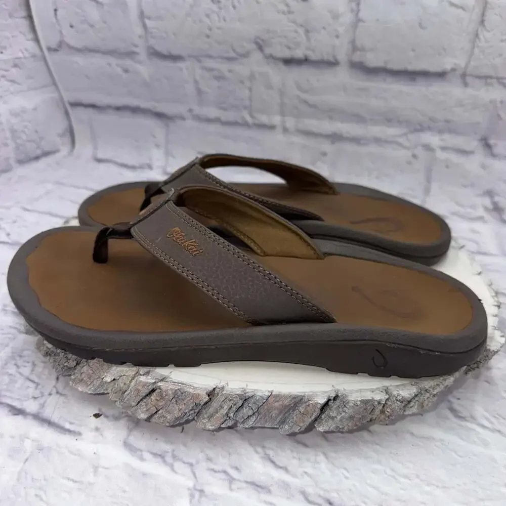 Olukai Ohana Sandals Dark Java Shoes Flip Flop Thong Leather Beach Men Sz 9
